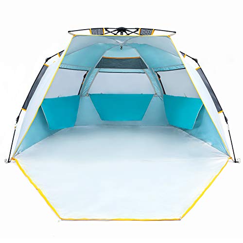 WolfWise Tienda De Playa Bebe 3-4 Personas Carpa de Refugio de Sol Carpa de Sombra para Playa Tienda Campaña con Anti-UV 50 Protección Solar para Al Aire Libre Vacaciones en la Playa