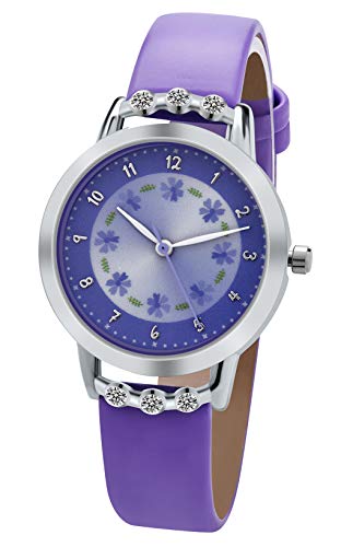 WUTAN Reloj de niña adorable correa de cuero correa de muñeca con esfera de flores con diamantes lindo reloj para niñas casual impermeable relojes de pulsera para niños reloj para niños Niñas