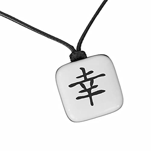 XanaLú Studio Kanji buena suerte, Colgante de buena suerte en japonés para hombre, mujer, Regalo para mejor amigo, Collar con kanji presentado para regalo, hecho a mano (Kanji Suerte Blanco)