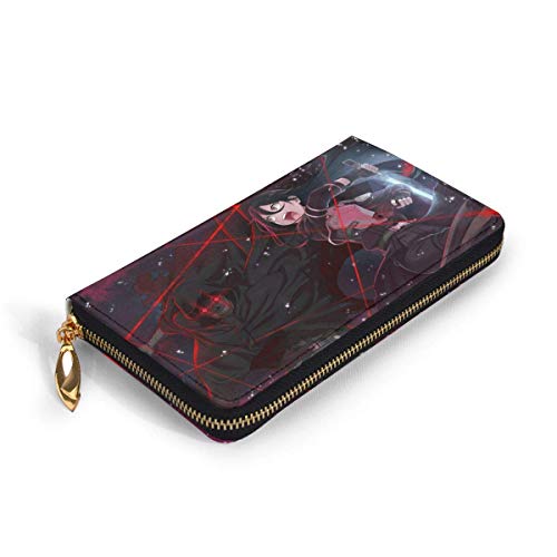 XCNGG Sword Art Online Cartera con bloqueo Carteras de cuero genuino Cartera con doble cremallera Organizador Bolso de mano Titular de la tarjeta de crédito Monedero de gran capacidad Bolso para teléf