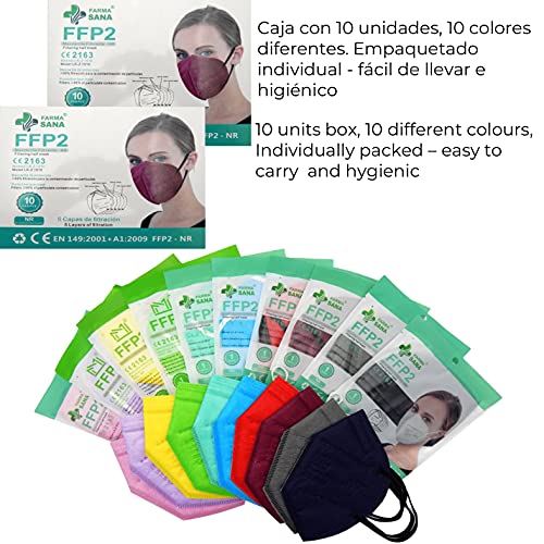 Xique - 20x Mascarilla Protectora FFP2 NR Adulto 5 capas Colores Variados + Mask Case color aleatorio