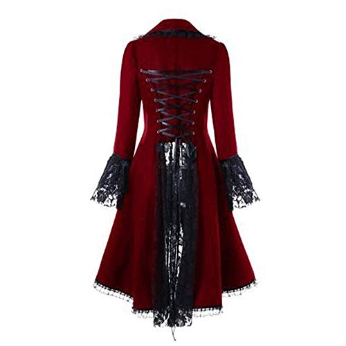 Xisimei Chaqueta gótica para mujer, estilo steampunk, vintage, falda victoriana, uniforme, disfraz medieval, pirata, vikingo, renacimiento, formal, esmoquin, rojo, XXXXXL