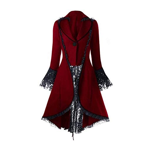 Xisimei Chaqueta gótica para mujer, estilo steampunk, vintage, falda victoriana, uniforme, disfraz medieval, pirata, vikingo, renacimiento, formal, esmoquin, rojo, XXXXXL