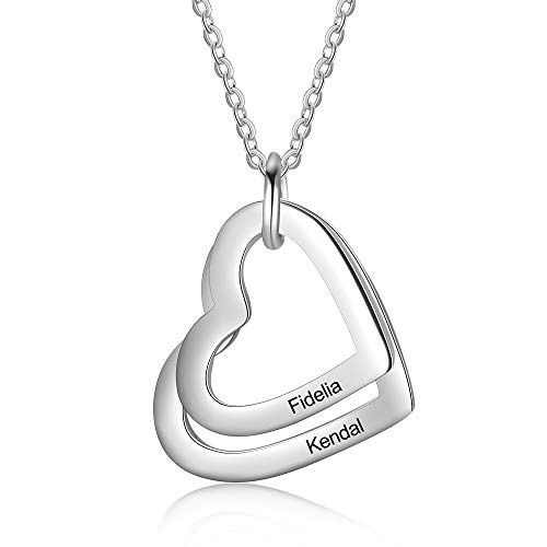 XiXi Collar con Nombre Personalizado Acciaio Inossidabile Doble Corazon Colgante La Madre del Niño Amor de Collar para Mujer Mamá en Cumpleaños Navidad Día de San Valentín