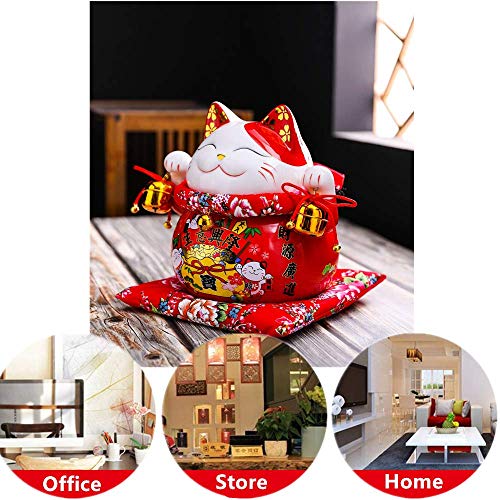 XIZHI Lucky Cat Coin Bank Estilo con Dos Campanas Decoradas con Porcelana, Feng Shui 7 Pulgadas Gato de la Fortuna significando Negocios está en Auge.