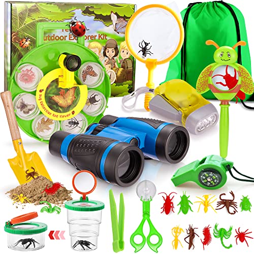 Yetech 22 pcs Kit de Exploración para Niños,Kit de Binoculares para Niños con Linterna,2in1 Multifunctional whisstle,Juguetes niños 3-12 de Aventura al Aire Libre Juguetes educativos