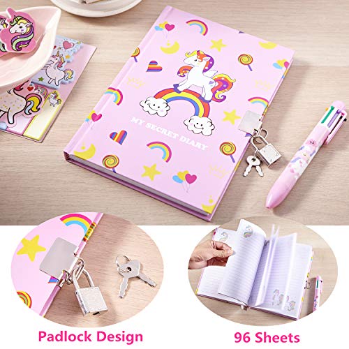 Yetech Set de papelería Unicornio-Cuaderno con Cerradura de Unicornio Regalo de cumpleaños de Navidad para niñas Edades 4 5 6 7 8 9 10 11