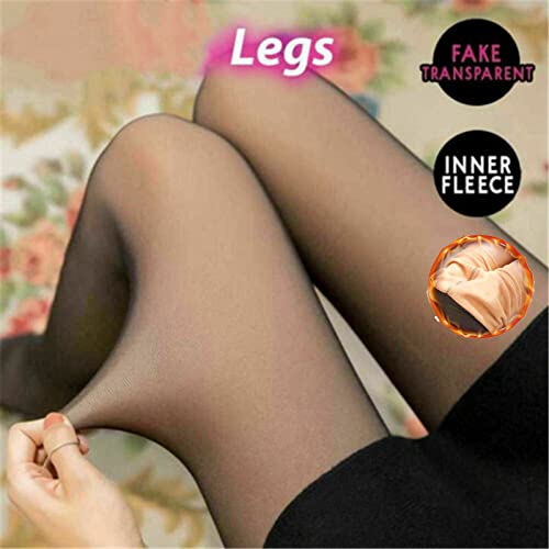 YIDYFA Medias de forro polar para mujer, perfectas para adelgazar las piernas, medias de felpa falsas, medias térmicas para mujer, leggings gruesos térmicos (negro/320 g)