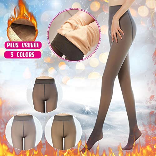 YIDYFA Medias de forro polar para mujer, perfectas para adelgazar las piernas, medias de felpa falsas, medias térmicas para mujer, leggings gruesos térmicos (negro/320 g)