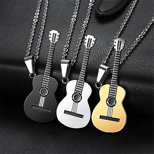 Yifnny Collar de Guitarra, Acero Inoxidable para Hombre Rock Guitarra Eléctrica Bajo Colgante Collar con púa de Guitarra con Cadena Rolo Estilo Musical Regalo para Mujer (Plata)