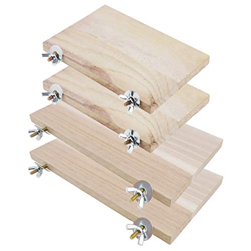 YINETTECH 4 x Hamster Chinchilla madera Springboards rectangular de madera para mascotas, plataforma con arandela de tuerca de tornillo para animales pequeños