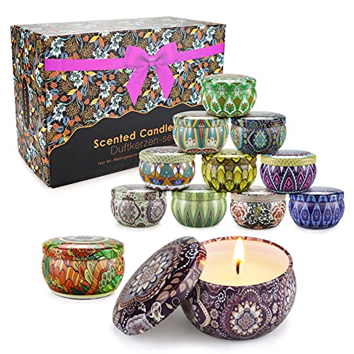 YINUO LIGHT velas perfumadas para mujer, 12 velas de aromaterapia con cera de soja natural en latas, juego de regalo de vela de lujo para el día de San Valentín / cumpleaños / baño / yoga