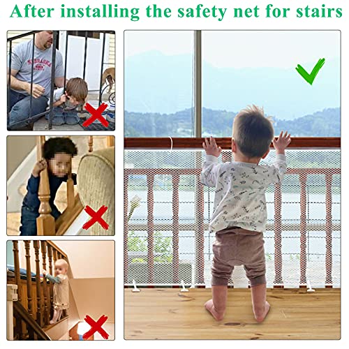 Yiomxhi Red de seguridad para niños, Red de seguridad para balcones y escaleras para bebés, Malla para cercas de barandillas de escaleras para niños y juguetes (300Lx74H CM) malla seguridad niños