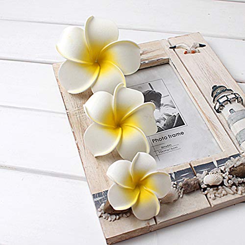 Yoowish 50 pétalos de flores artificiales de Frangipani Plumeria hawaiana para decoración de boda, color blanco