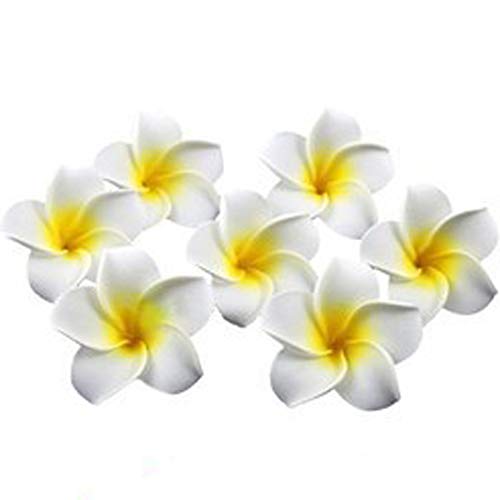 Yoowish 50 pétalos de flores artificiales de Frangipani Plumeria hawaiana para decoración de boda, color blanco