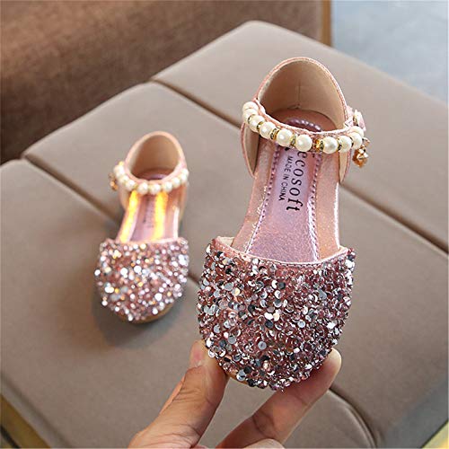 YOSICIL Bebé Niñas Zapatos de La Princesa de Lentejuelas Tacón Bajo Antideslizante Zapatillas de Ballet Latino Planos Zapatos de Fiesta Formal Cumpleaños Boda EU 21-36 Infantil 1-12 Años