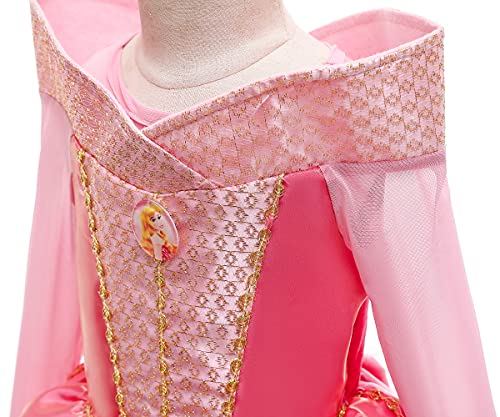 YOSICIL Disfraz Princesa Aurora para Niña Disfraz Bella Durmiente Manga Larga con 6Pcs Accesorio Dulce Princesa Cosplay Vestido para Cumpleaños Halloween Fiesta，Rosa,130