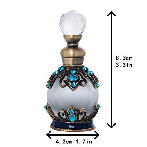 YU FENG Botella de perfume recargable vacía antigua de 15 ml con diamantes de imitación azules adornado de lujo retro fragancia botella aroma