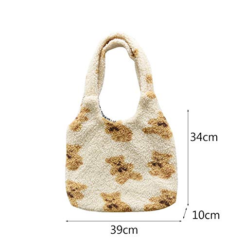 YUZZZKUNHCZ Bolsos para mujer, bolso de hombro para mujer, bolso de tela similar al cordero, bolso de piel esponjosa, bolso de mano para niñas, escuela, bonito bolso de algodón (color: A)