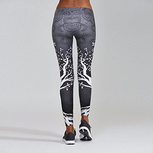 Yvelands Mujeres Liquidación Cintura Alta Yoga Shantou Wing Imprimir Legging Correr Pantalones Deportivos Pantalones (Gris,M)