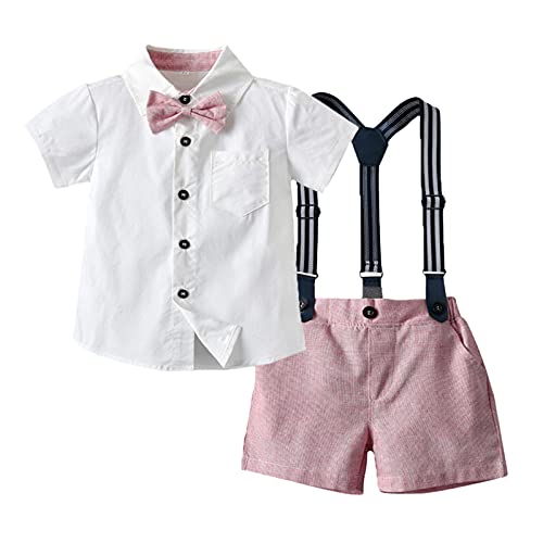 YWLINK Ropa para BebéS Camisa A Cuadros Pajarita Tirantes Y Pantalones 4 Piezas Traje De Caballero para NiñOs PequeñOs Conjunto De Ropa De para NiñOs, para Bautizo, Festivo, Boda