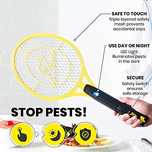 ZAP IT!! Exterminador eléctrico de insectos Raqueta eléctrica exterminadora de insectos, matamoscas y matamosquitos - Carga USB de 4000 voltios, Luz LED superbrillante para golpear en la oscuridad