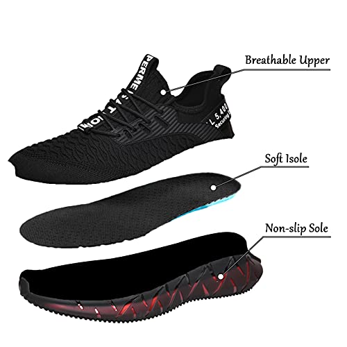 Zapatillas de Deportes Hombre Mujer Zapatos Deportivos Running Zapatillas para Correr Ligero y con Estilo Negro Blanco Gris Dorado G156 Black 44 EU