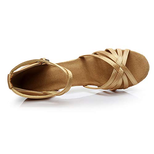 Zapatos de baile latino para mujer, salón de baile latino, sandalias latinas, práctica de baile latino, zapatos de rendimiento con tacón acampanado, Khaki, 38 EU