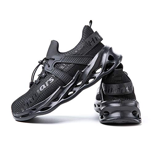 Zapatos de Seguridad Hombre Punta de Acero Botas de Seguridad Mujer Deportiva Zapatillas Trabajo Unisex Antideslizante Respirable Negro Talla 45