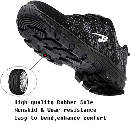 Zapatos de Seguridad para Hombres Zapatos de Acero con Punta de Seguridad,Zapatillas Deportivas Ligeras e Industriales Transpirables, Negro 46EU 280