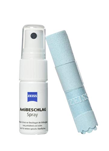 ZEISS Aerosol antivaho con 15 ml de contenido, incluye un paño de limpieza para gafas para una protección duradera contra el empañamiento, incluso en condiciones de alta humedad.