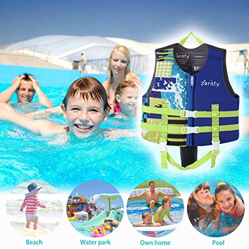 Zeraty Kids Chaleco Ayuda de natación para niños pequeños con Correa de Seguridad Ajustable Edad 1-9 años / 22-50 lbs/Azul