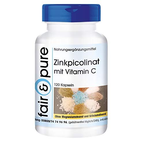 Zinc 15 mg - Suplemento de Picolinato de Zinc con Vitamina C - Vegano - Alta pureza - 120 Cápsulas