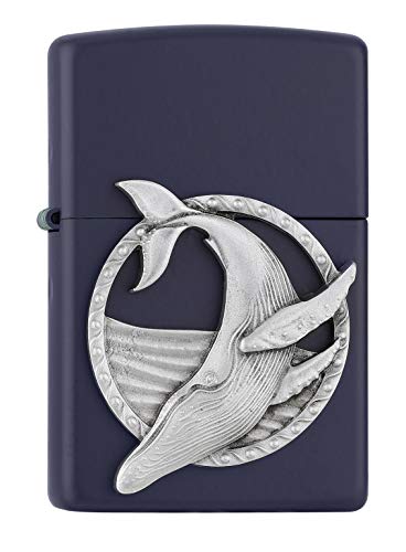 ZIPPO Mechero Recargable con diseño de Ballena Azul Marino Mate, en Caja de Regalo