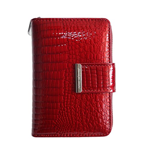 Zmoka Jennifer Jones – Cartera para mujer, fino formato intermedio, monedero, bolsa para monedas, cartera, piel auténtica, selección de colores, rojo rubí (Rojo) - 0