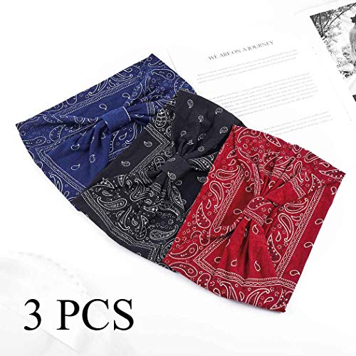 Zoestar Pañuelos anchos boho para la cabeza, con estampado elegante, para yoga, correr, turbante elástico para el pelo para mujeres (paquete de 3) (A)