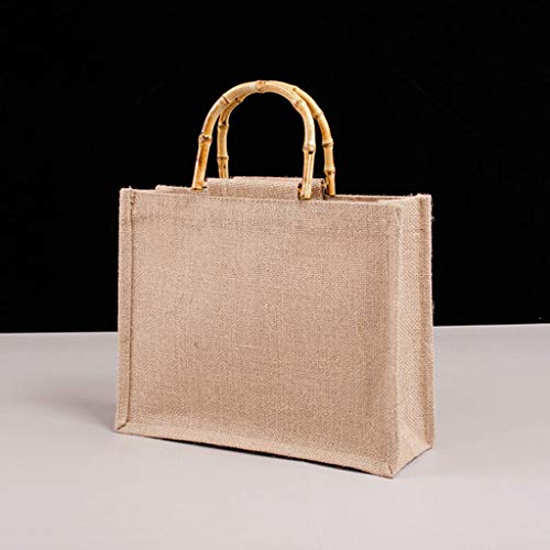 ZOUD Bolsa de compras portátil de yute de arpillera, asas de bambú, asas reutilizables para mujeres y niñas, color Marrón, talla 34 EU