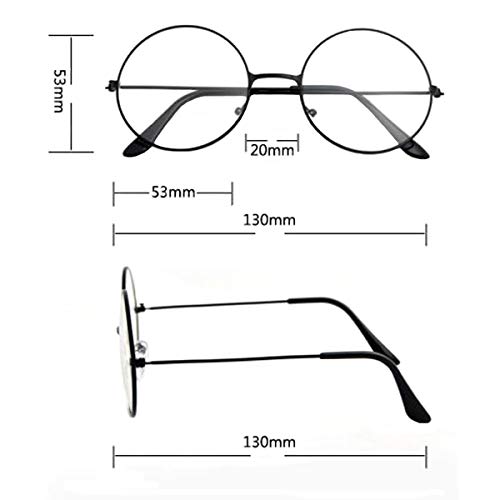 Zuzer 4 Pares Gafas Unisex Redondas Montura de Metal Gafas Con Lente Clara Retro Lentes(Negro Dorado Marrón Plata)