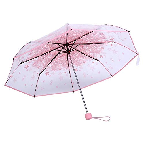 1 unid Paraguas Plegable Transparente protección Solar Ultra Lluvia Paraguas Resistente al Viento Paraguas Moda Princesa Paraguas Flor de Cerezo Cuatro Colores[4#]