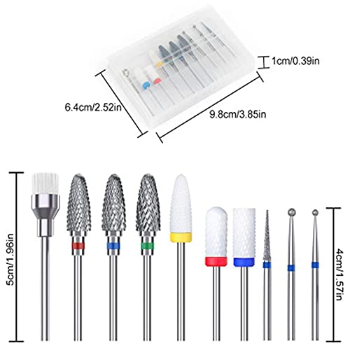 10 piezas de brocas de uñas para uñas acrílicas, carburo de tungsteno profesional y juego de brocas de cerámica de 3/32 para uñas para quitar cutículas de uñas de gel grabadas