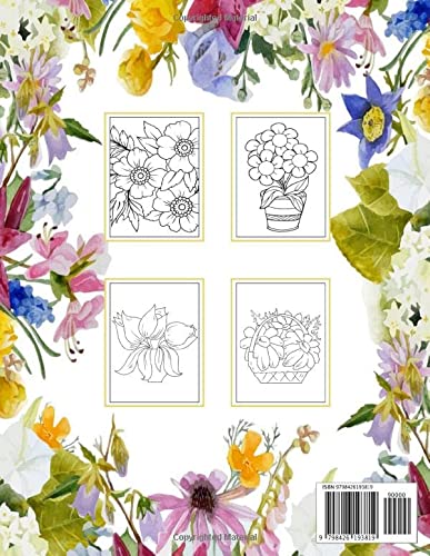 100 flores um livro de colorir adulto com buquês: Livro de colorir para adultos com buquês de coleção de flores, coroas, redemoinhos, padrões, ... de flores inspiradoras 100 páginas 8,5 x 11