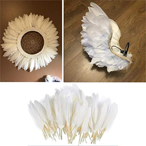 100 plumas de ganso blanco puro de 15 a 9 pulgadas de color blanco puro, accesorios de manualidades para manualidades de jardín de infancia grandes plumas para el hogar, bodas