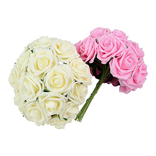 10/25 Piezas 7cm Rosa Beige PE Espuma Rosa Flor Artificial Novia Ramo hogar Boda decoración Scrapbooking DIY artesanía Falso Floral-B09,25P