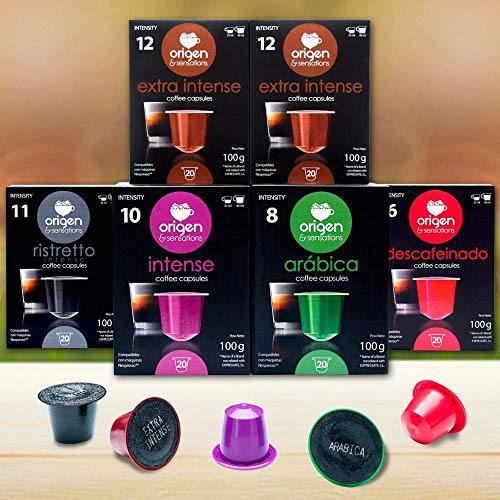 124 Cápsulas Nespresso Surtido Compatibles con Máquinas Nespresso - 40 + 4 capsulas de regalo Extra Intense, 20 Ristretto, 20 Intense, 20 Arabica, 20 Decaf