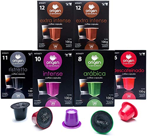 124 Cápsulas Nespresso Surtido Compatibles con Máquinas Nespresso - 40 + 4 capsulas de regalo Extra Intense, 20 Ristretto, 20 Intense, 20 Arabica, 20 Decaf