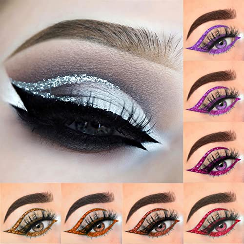 16 Colores Delineador De Ojos Brillo, Glitter Eyeliner, Eyeliner Waterproof, Liquid Glitter Eyeliner, Lápiz de sombra de ojos con brillo metálico, Colorido Liquid Eyeliner Pen para Cosplay (A)