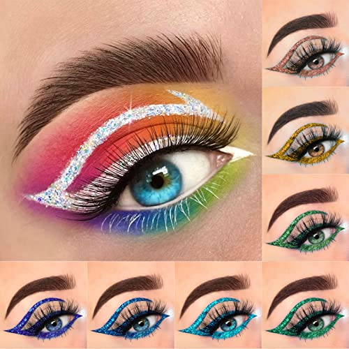 16 Colores Delineador De Ojos Brillo, Glitter Eyeliner, Eyeliner Waterproof, Liquid Glitter Eyeliner, Lápiz de sombra de ojos con brillo metálico, Colorido Liquid Eyeliner Pen para Cosplay (A)