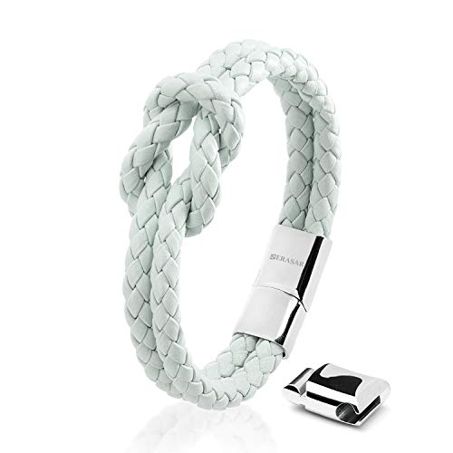 18cm Azul Claro Pulsera de Cuero para Mujer con Joyero - Pulseras Brazalete Brazaletes Joyeria Bisuteria Regalos Parejas Mama Hermana Niña Hija Leather Bracelet Women Woman Gift Box Present