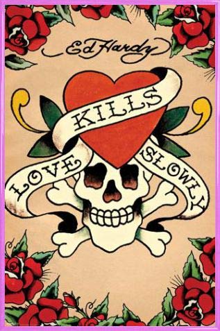 1art1 Ed Hardy Póster con Marco (Plástico) - Love Kills Slowly (91 x 61cm)