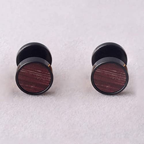 2 Negro Círculo Pendientes Aretes con Madera de Hombre Mujer, Acero Enchufe Falso Fake Cheater Plugs Gauges, 10MM 01（-）